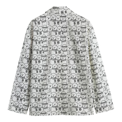 Black And White Snowman Pattern Print Men's Cotton Blazer