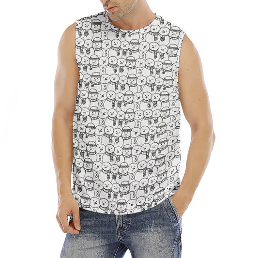 Black And White Snowman Pattern Print Men's Fitness Tank Top