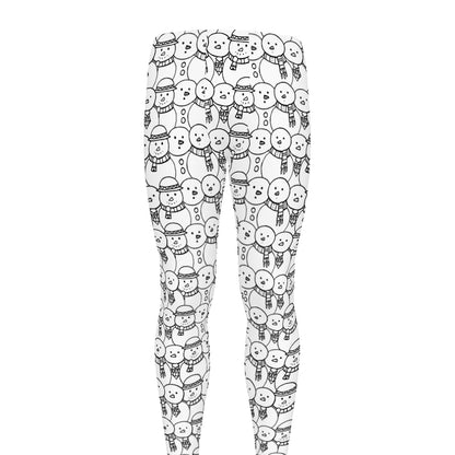 Black And White Snowman Pattern Print Men's leggings