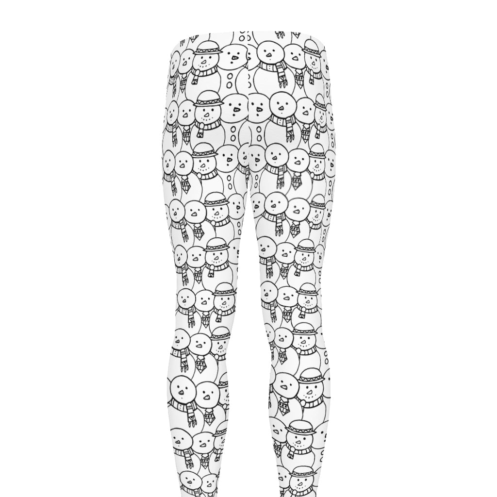 Black And White Snowman Pattern Print Men's leggings