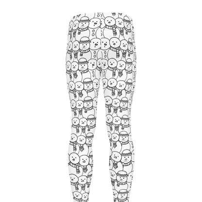 Black And White Snowman Pattern Print Men's leggings