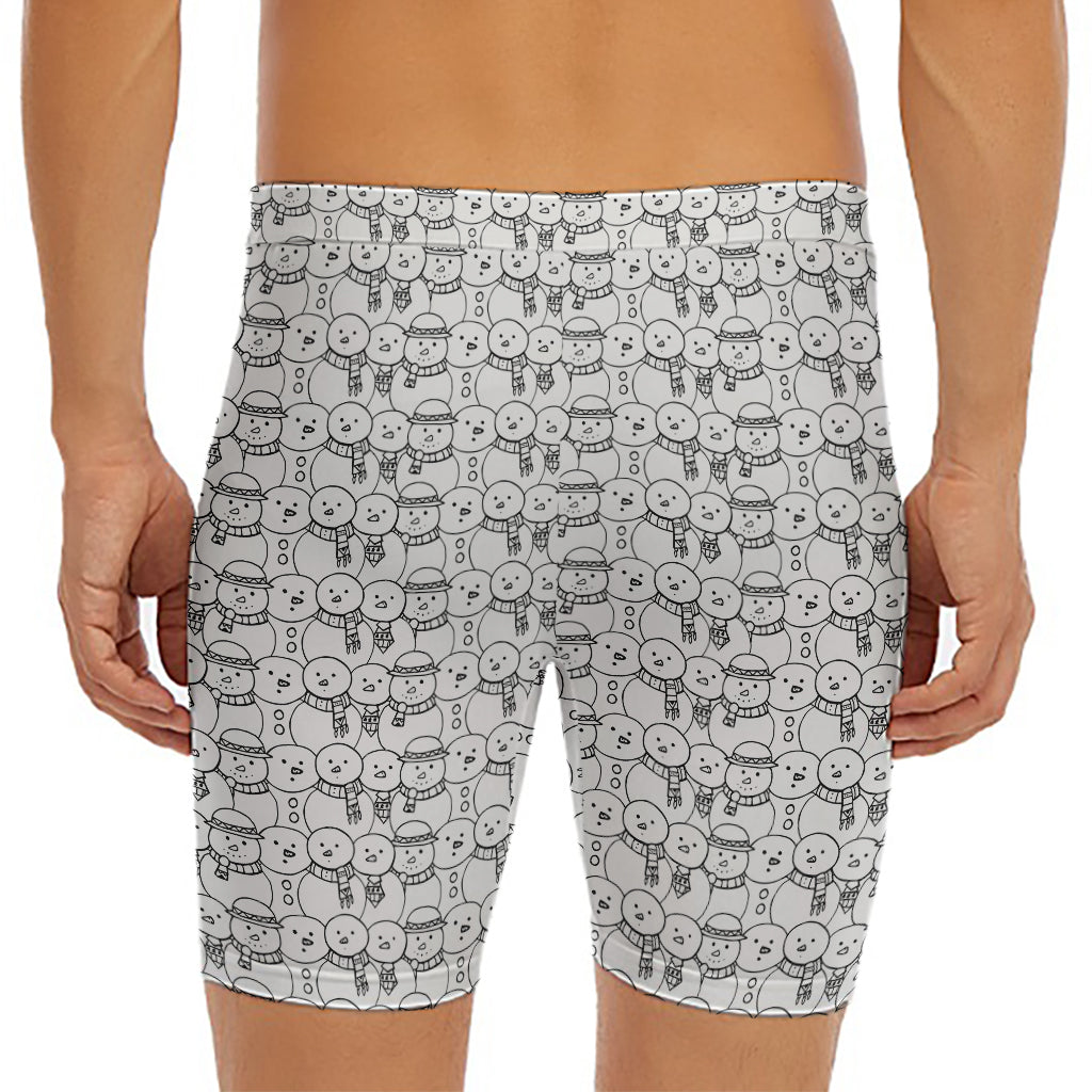 Black And White Snowman Pattern Print Men's Long Boxer Briefs