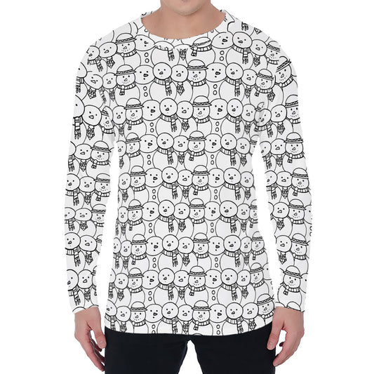 Black And White Snowman Pattern Print Men's Long Sleeve T-Shirt