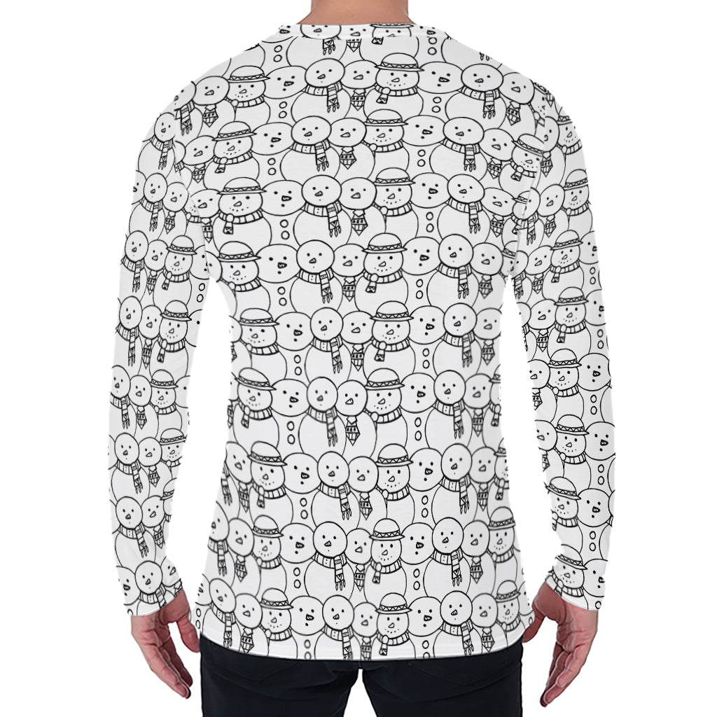 Black And White Snowman Pattern Print Men's Long Sleeve T-Shirt