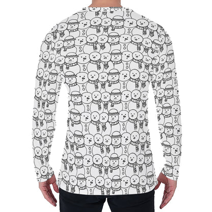 Black And White Snowman Pattern Print Men's Long Sleeve T-Shirt