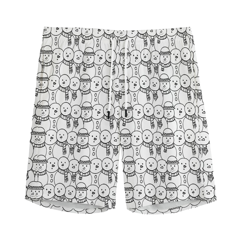 Black And White Snowman Pattern Print Men's Sports Shorts