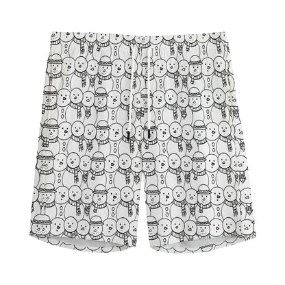 Black And White Snowman Pattern Print Men's Sports Shorts