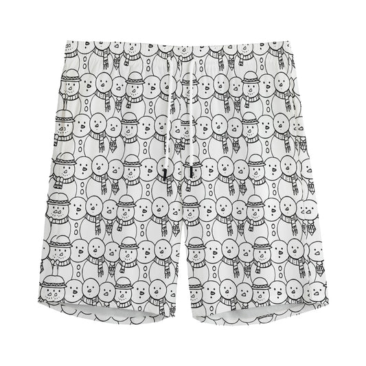 Black And White Snowman Pattern Print Men's Sports Shorts
