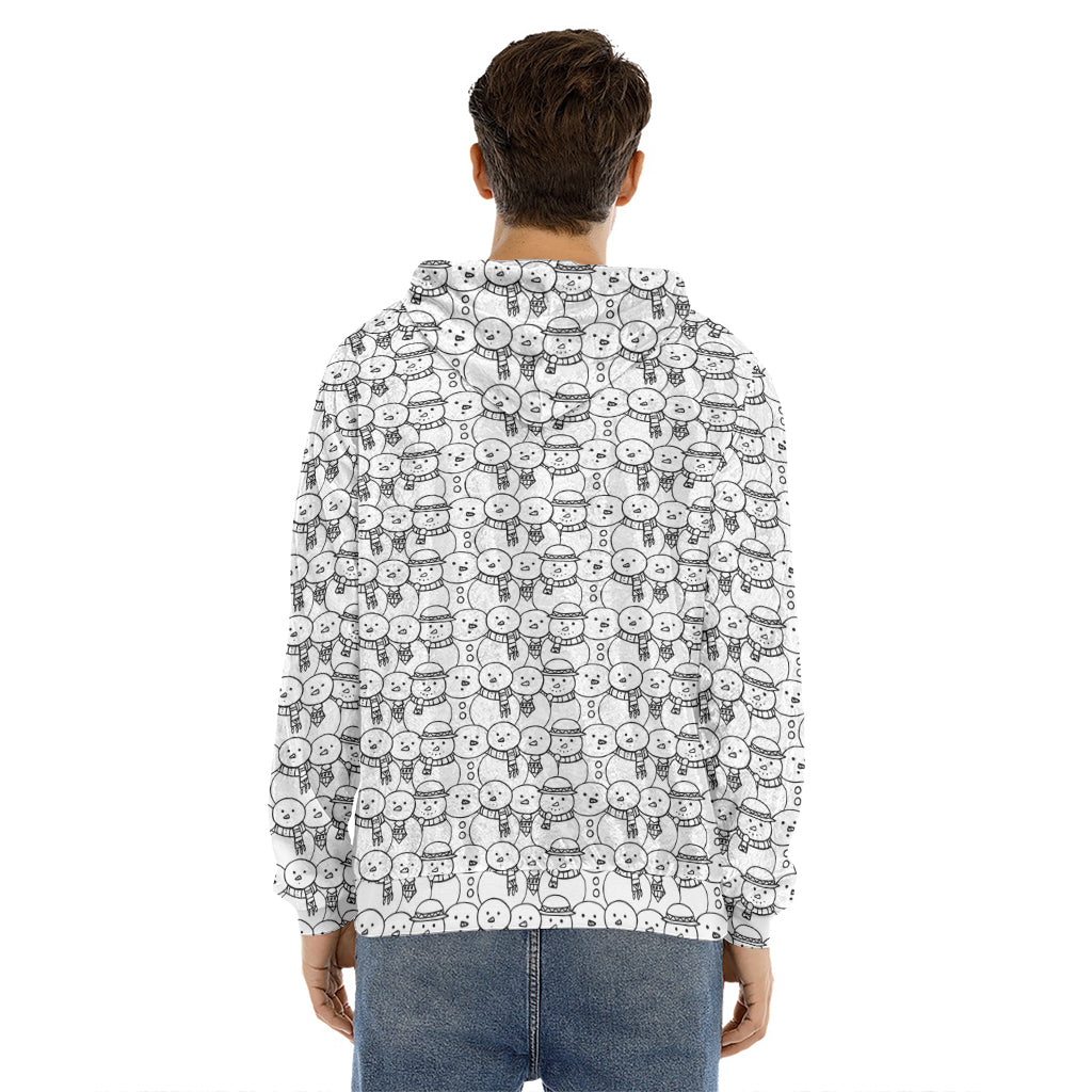 Black And White Snowman Pattern Print Men's Velvet Pullover Hoodie