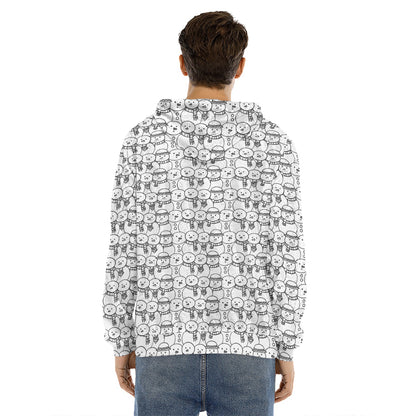 Black And White Snowman Pattern Print Men's Velvet Pullover Hoodie