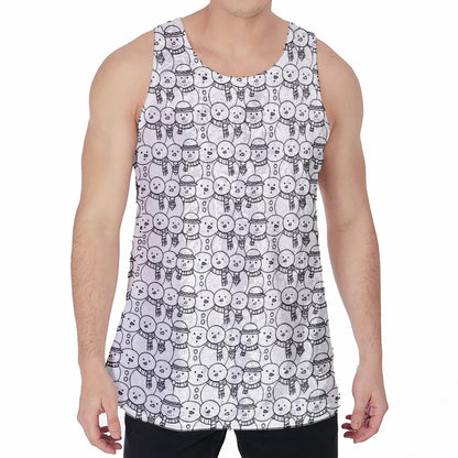 Black And White Snowman Pattern Print Men's Velvet Tank Top