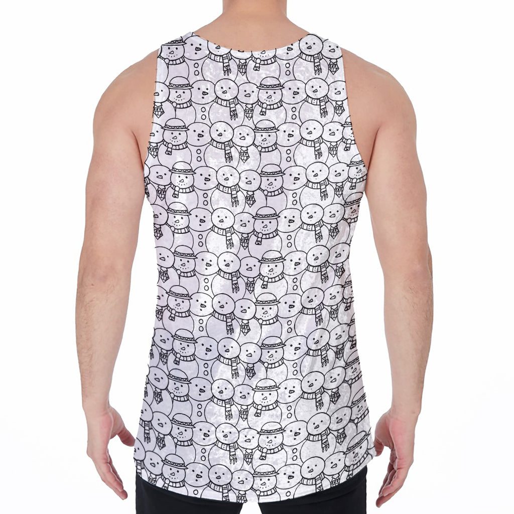Black And White Snowman Pattern Print Men's Velvet Tank Top