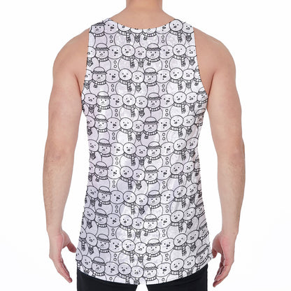 Black And White Snowman Pattern Print Men's Velvet Tank Top