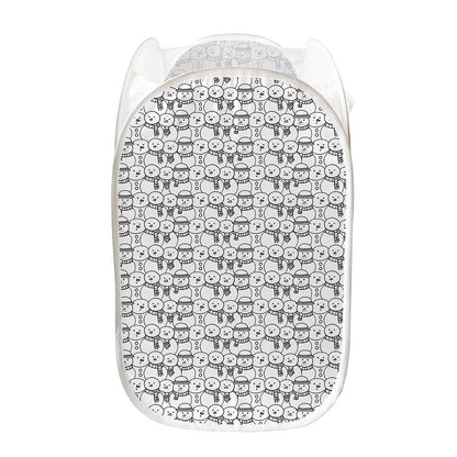 Black And White Snowman Pattern Print Mesh Laundry Hamper