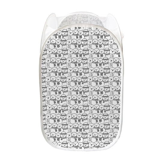 Black And White Snowman Pattern Print Mesh Laundry Hamper