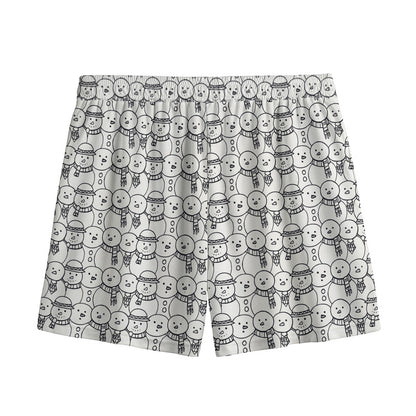 Black And White Snowman Pattern Print Mesh Shorts