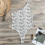 Black And White Snowman Pattern Print One Shoulder Bodysuit