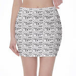 Black And White Snowman Pattern Print Pencil Mini Skirt
