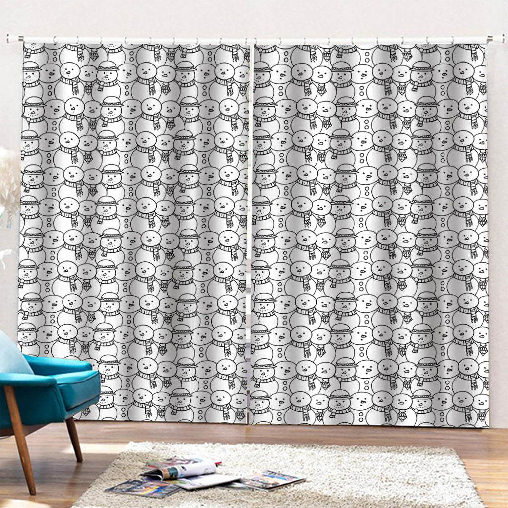 Black And White Snowman Pattern Print Pencil Pleat Curtains