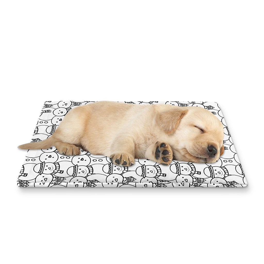 Black And White Snowman Pattern Print Pet Cooling Mat Cover