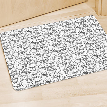 Black And White Snowman Pattern Print Polyester Doormat