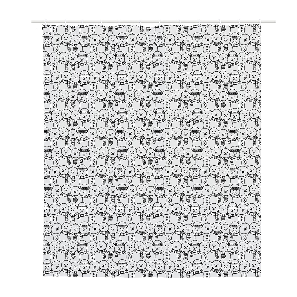 Black And White Snowman Pattern Print Polyester Shower Curtain