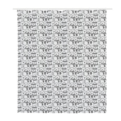 Black And White Snowman Pattern Print Polyester Shower Curtain