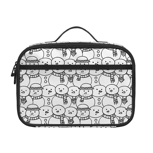 Black And White Snowman Pattern Print Portable Lunch Bag