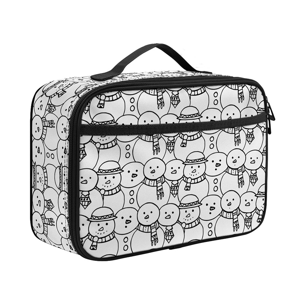 Black And White Snowman Pattern Print Portable Lunch Bag