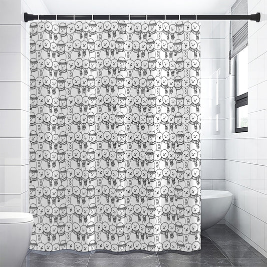 Black And White Snowman Pattern Print Premium Shower Curtain