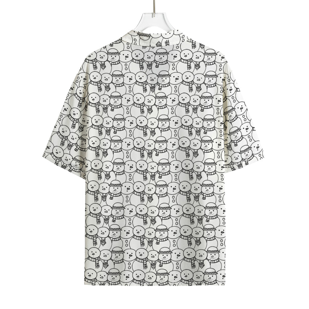 Black And White Snowman Pattern Print Rayon Hawaiian Shirt