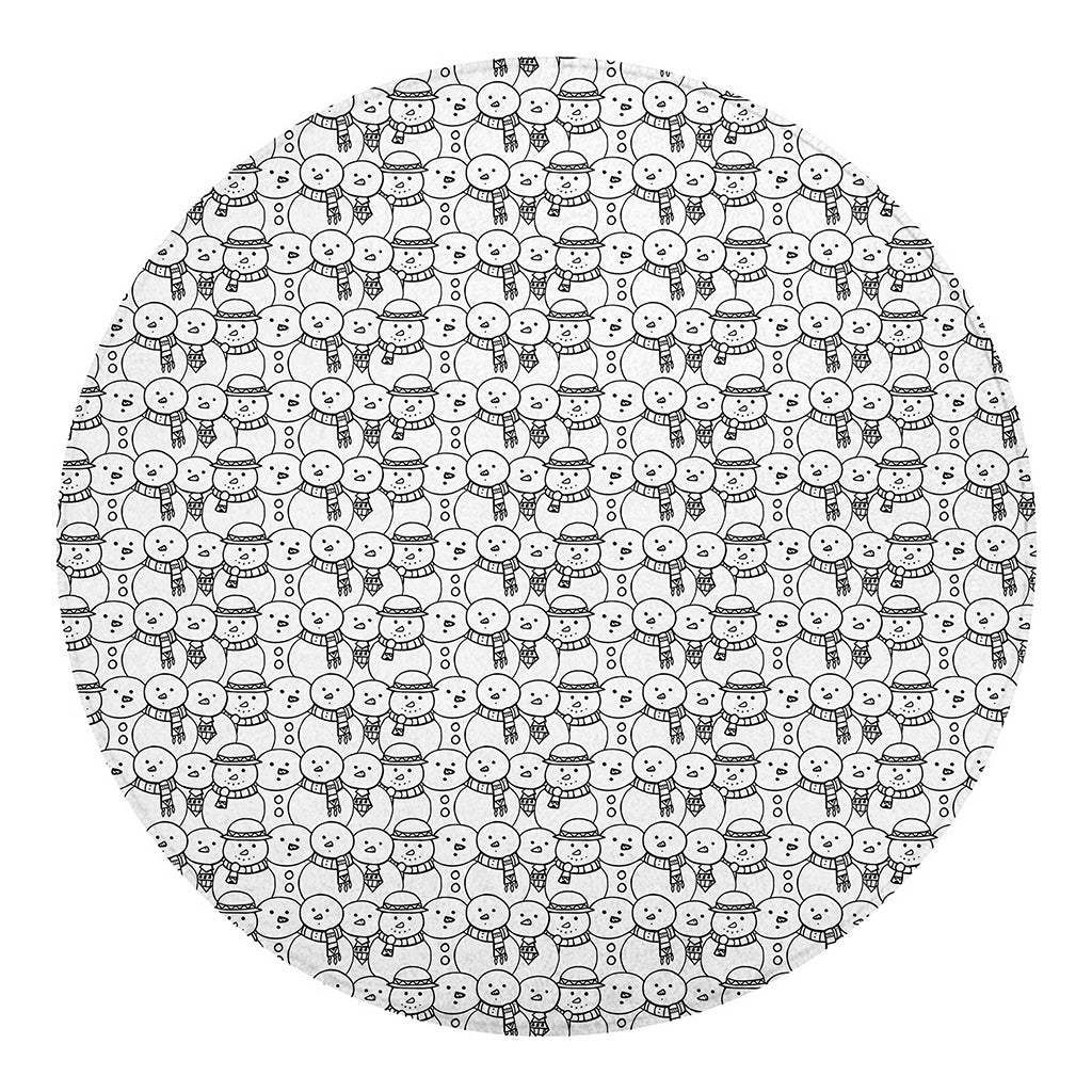 Black And White Snowman Pattern Print Round Blanket