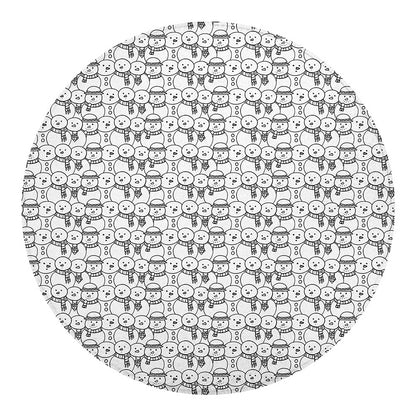 Black And White Snowman Pattern Print Round Blanket