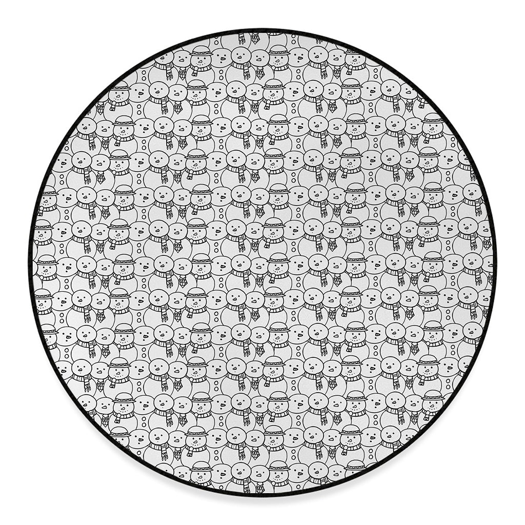Black And White Snowman Pattern Print Round Floor Mat