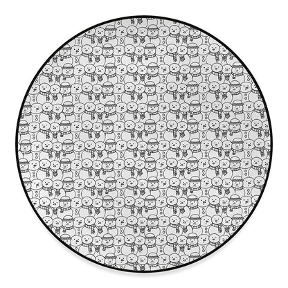 Black And White Snowman Pattern Print Round Floor Mat