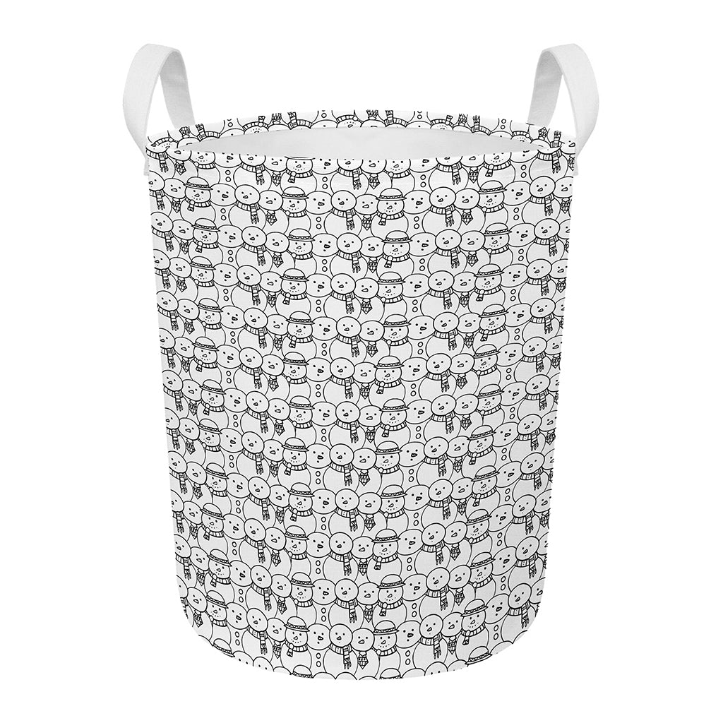 Black And White Snowman Pattern Print Round Laundry Basket