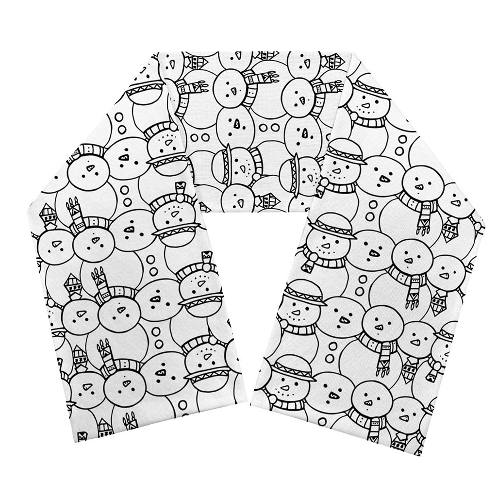 Black And White Snowman Pattern Print Scarf