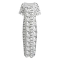 Black And White Snowman Pattern Print Short Sleeve Long Nightdress