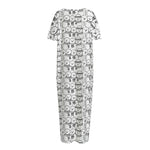 Black And White Snowman Pattern Print Short Sleeve Long Nightdress