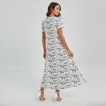 Black And White Snowman Pattern Print Short Sleeve Maxi Dress