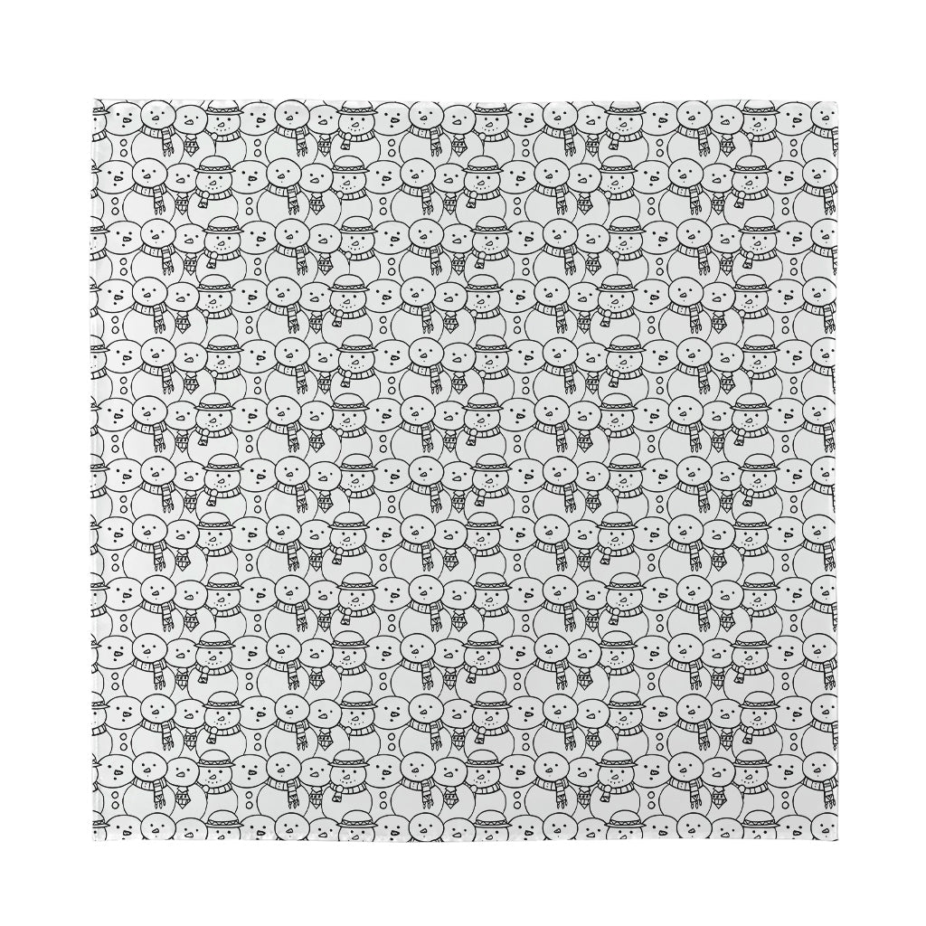 Black And White Snowman Pattern Print Silk Bandana