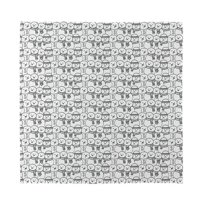 Black And White Snowman Pattern Print Silk Bandana