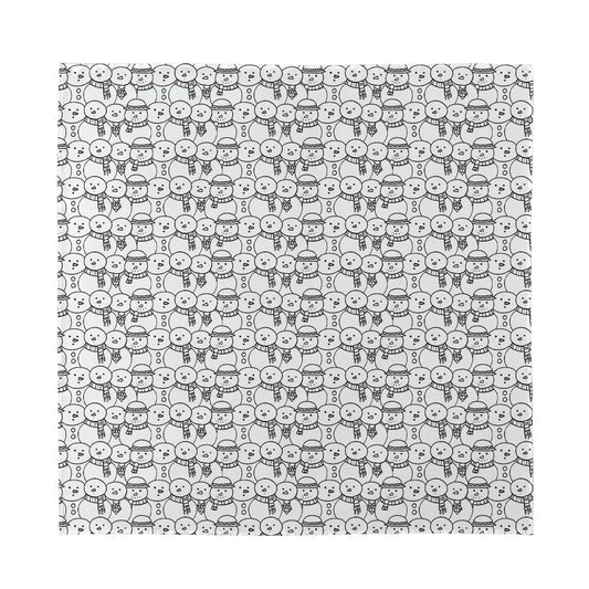 Black And White Snowman Pattern Print Silk Bandana