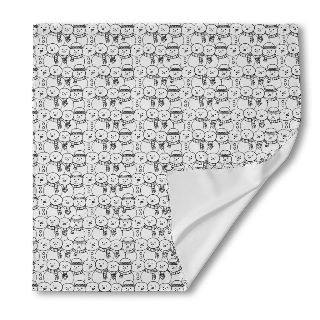 Black And White Snowman Pattern Print Silk Bandana