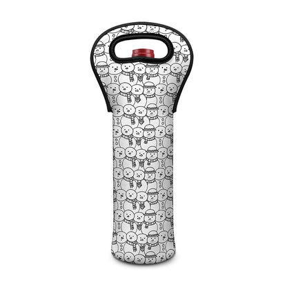 Black And White Snowman Pattern Print Single Neoprene Wine Tote