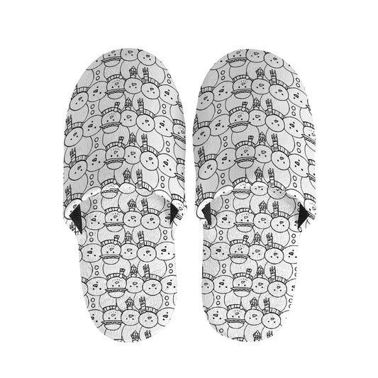 Black And White Snowman Pattern Print Slippers