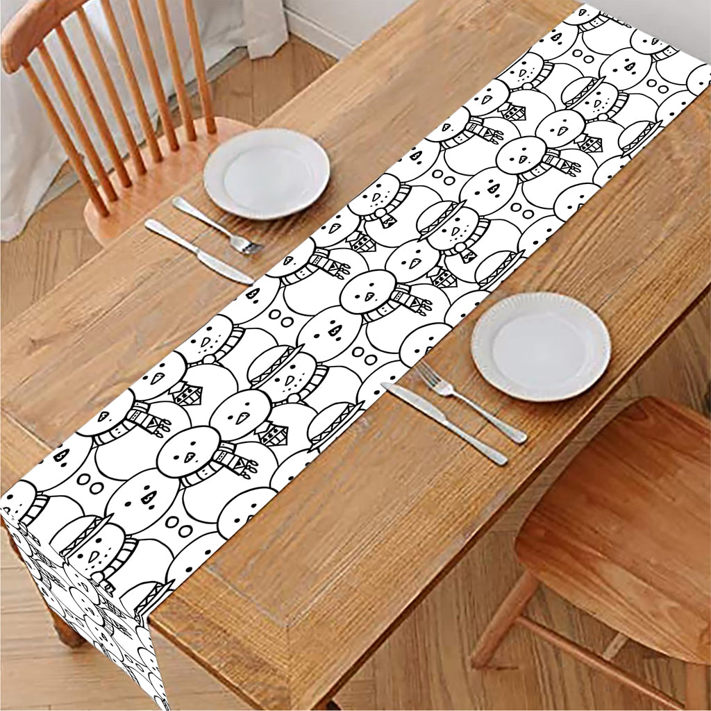 Black And White Snowman Pattern Print Table Runner