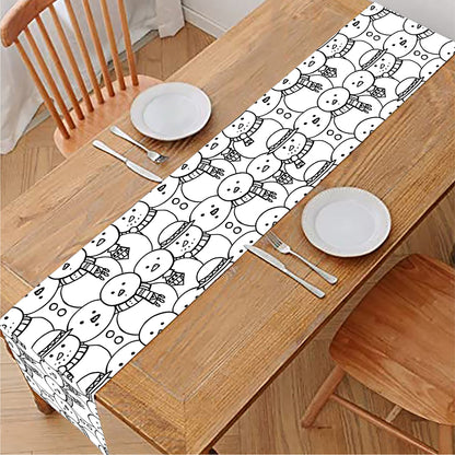 Black And White Snowman Pattern Print Table Runner
