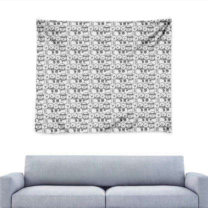Black And White Snowman Pattern Print Tapestry