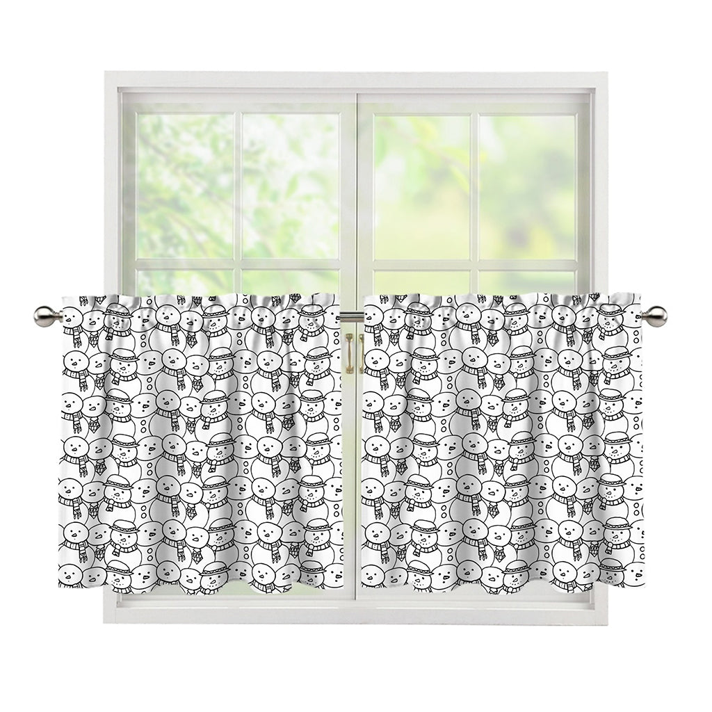 Black And White Snowman Pattern Print Tier Curtains